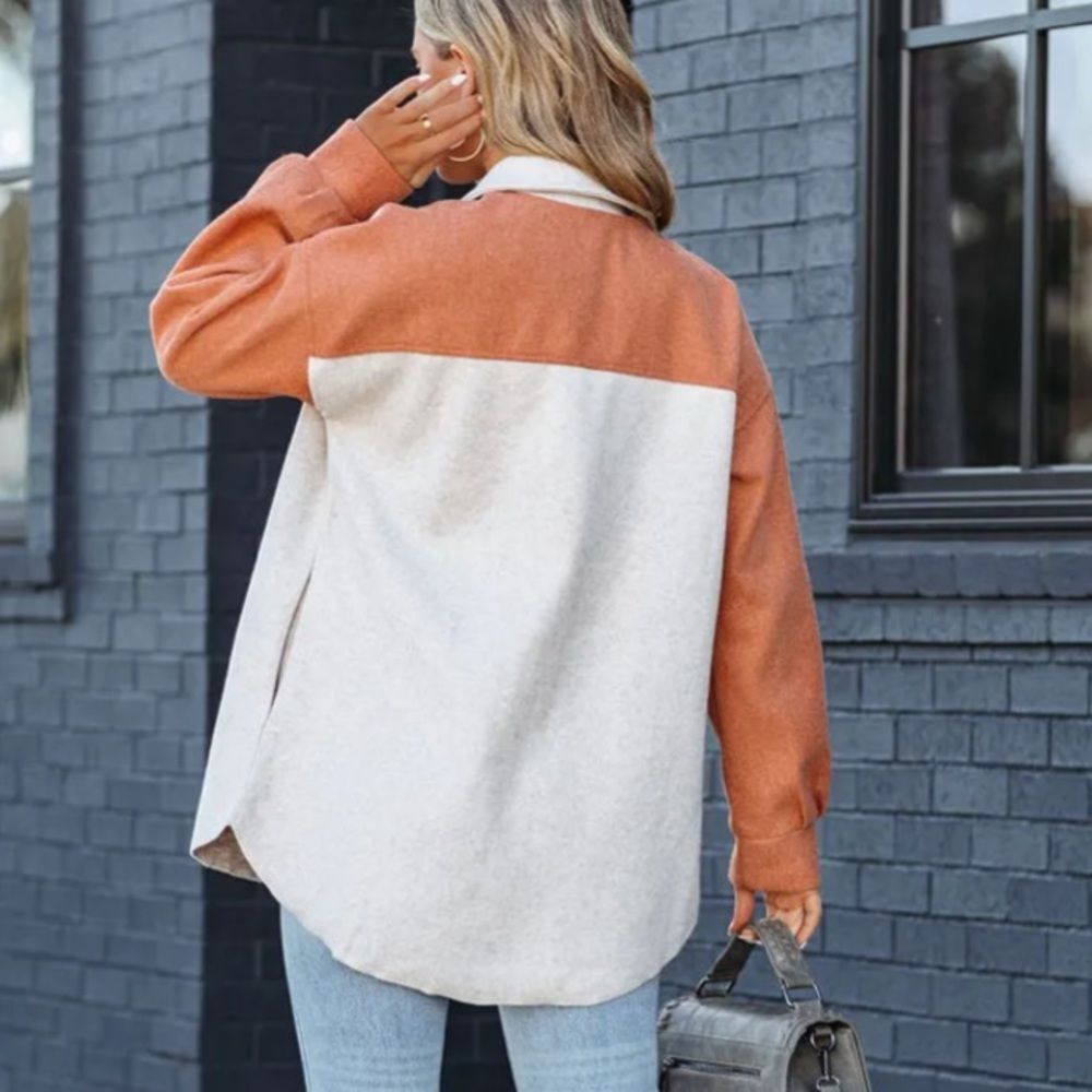 Hem & Thread Two-Tone Shacket Orange Cream Small - Shirt Jacket Layer Boho
